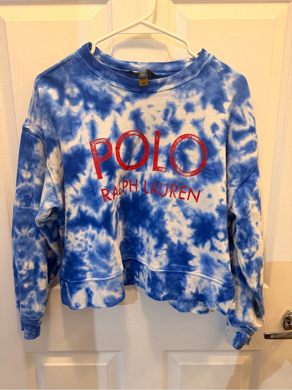 Polo by Ralph Lauren Blue and White Tie-Dye Crewneck with Red Logo